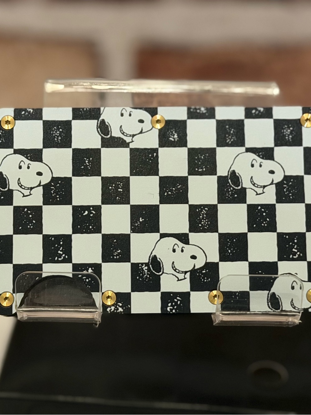 MINIMALIST SNOOPY CHECKERED WALLET w/MONEY CLIP & GOLD PVD SCREWS (READ)